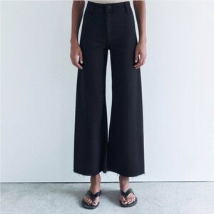 Zara Marine Wide Leg Raw Hem Jeans